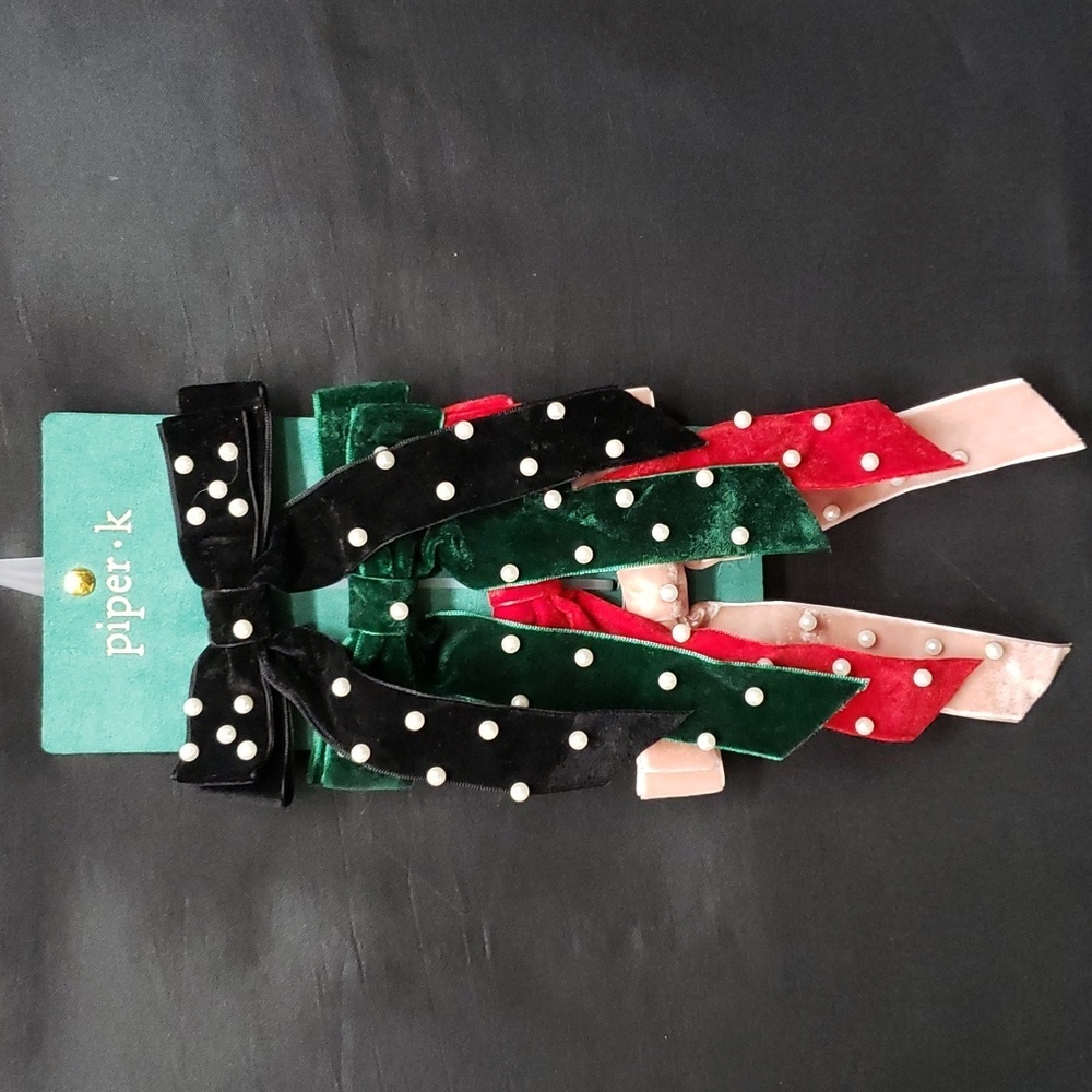 Piper K NWT Velvet Bows with Pearl Hair Bands
